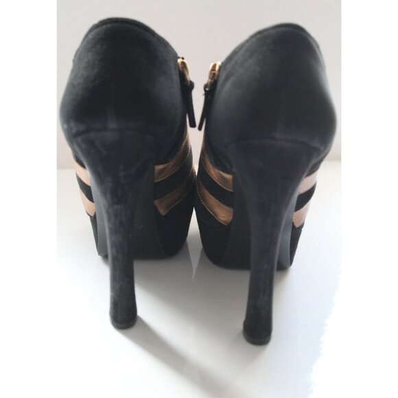 Yves Saint Laurent Tribute Suede Ankle Booties Black Gold Size 38.5 - Picture 5 of 14